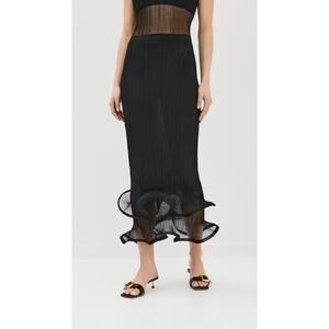 SIMKHAI Kelso Skirt Crinkled Mesh Ruffle Hem Black - S